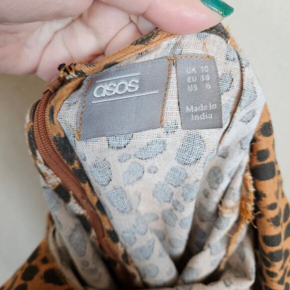 Asos Tie Back Linen Maxi Dress in Leopard Print Women's 6 Casual Weekend - Picture 7 of 12